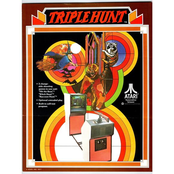 TRIPLE HUNT Arcade Game Flyer 1977 Original Vintage Retro 8.5" x 11" Rifle Gun - Picture 1 of 2